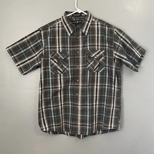 Beverly Hills Polo Club Button Up Shirt Mens XLarge XL Blue Green Black Plaid - Picture 1 of 11