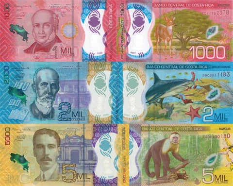 Costa Rica 3 PCS Set: 1000, 2000, 5000 Colones (2018/2019) - p-New/Polymer UNC Cover