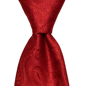 STAFFORD Men's Polyester Necktie Designer PAISLEY Solid Red SLIM EUC