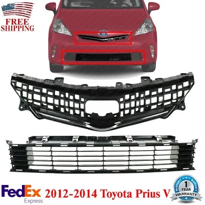 Parrilla superior del parachoques delantero con moldura cromada e inferior para Toyota Prius V 2012-14 Foto 1 de 4