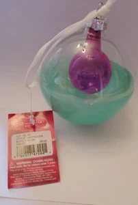 Nikolaus quadratisch festlich lustig Glaskugel Baumschmuck blau lila neu - Bild 1 von 2