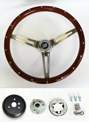 Volante de madera 69-93 Buick Skylark Riviera GS 15" agarre de alto brillo con remaches Foto 1 de 4