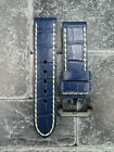 24mm BIG CROCO Grain Leather Strap Blue Watch Band Pre-V for fits PANERAI WH x1