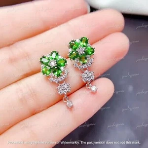 4Ct Oval Cut Simulated Peridot Drop Dangle Earrings 14k White Gold Plated Silver - Picture 1 of 5