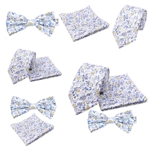Floral Blue Liberty Style Tie pocket square Bow tie Hanky Wedding formal Prom - Picture 1 of 14