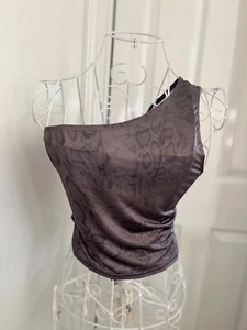 WOMEN's - Grey Snakeskin Slinky Bodycon One Shouldered Top - Picture 1 of 9