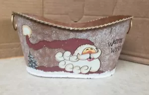 Rustic Metal Tin Display Floral Basket Trinket Dish Christmas Decor Santa - Picture 1 of 6
