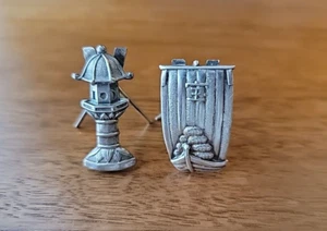 Pair MCM Japanese Sterling Silver Place Card Holders Sailing Ship & Pagoda - Picture 1 of 9