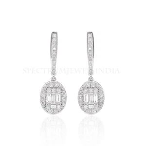 0.87 Ct Lab Grown CVD Diamond Hoop Dangle Earrings Women Gift 18k White Gold - Picture 1 of 9