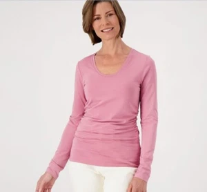 Encore by Idina Menzel Side Rouched U-Neck Tee with Long Sleeve Mauve L A518969 - Bild 1 von 7
