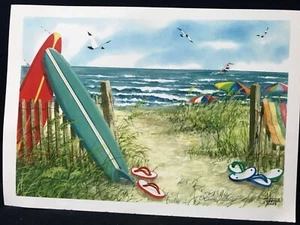 Artist Larry Johnson Graham, NC Signed Poster/Print 2007 "Beach Day" - Picture 1 of 1
