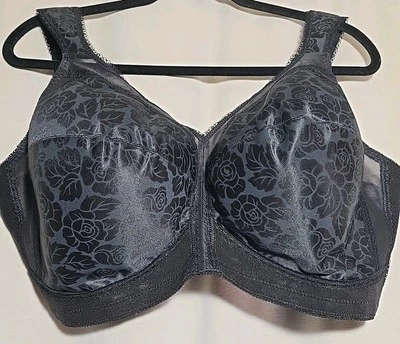Sujetador 44DD negro satinado sin aros floral Playtex Ultimate Shoulder Comfort 4693 Foto 1 de 4