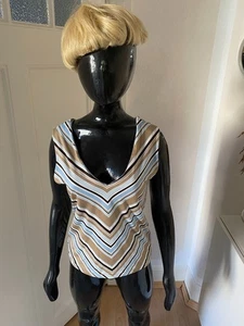 Street One Retro Stretch Tank Top V-Ausschnitt gestreift beige khaki hellblau - Bild 1 von 3