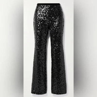 LoveShackFancy Black Sequin Flared Pants Bell Bottoms Size 14 - Image 1 of 2