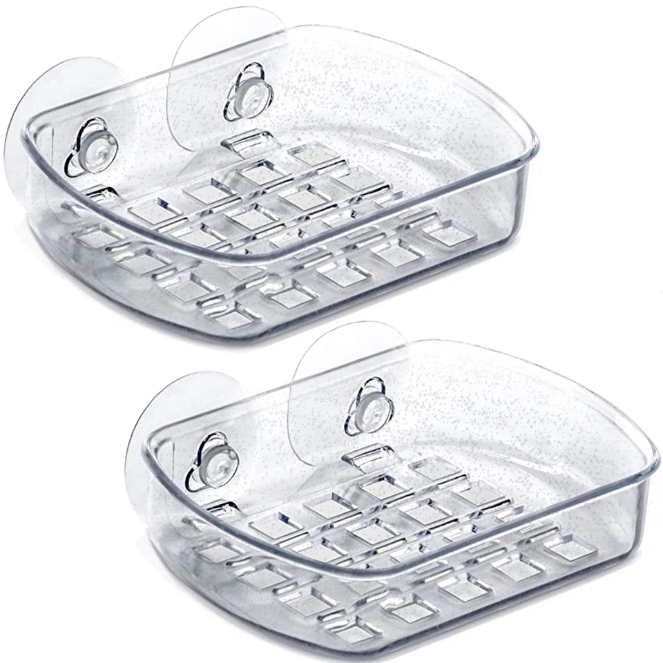 2 Pc Soap Dish Suction Wall Holder Bathroom Cup Sponge Basket Tray Sink Glitter - Image 1 of 1