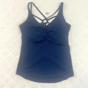 Prana Dreaming Top Climbing Sport Yoga Blue and Black Stripes Size L - Picture 1 of 4