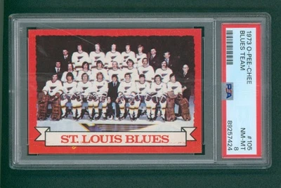 1973 O-Pee-Chee Hockey Card - #105 Blues Team Card, PSA 8 NM/MT - Image 1 of 2