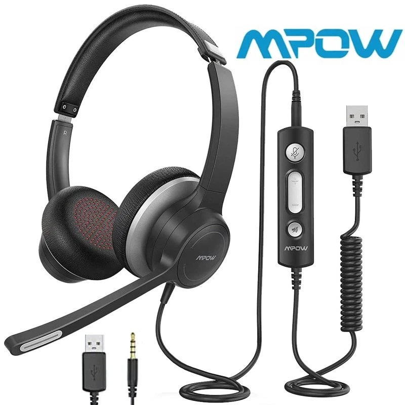 Mpow HC6 USB/3.5mm Call Center Headset Business PC Headphones Noise Reduction US