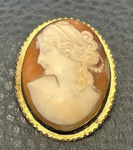 ANTIQUE VICTORIAN 1900'S ITALIAN? Gold Tone CARVED SHELL CAMEO BROOCH PIN - Picture 1 of 6