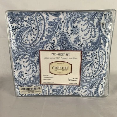 BRAND NEW Mellani King bed Sheet Set Blue Paisley - Image 1 of 4