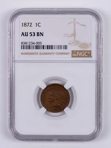 1872 Indian Head Small Cent NGC AU53 BN RB005 - Picture 1 of 2