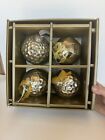 4- 4” Cynthia Rowley Silver Mercury Glass Christmas Ornament Set Diamond In Box