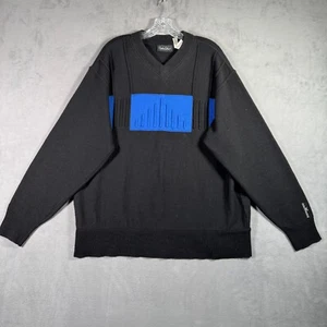 VTG Carlo Colucci Sweater Mens Size 52/ L Black Blue 3D Knit Wool Blend Cosby - Picture 1 of 10