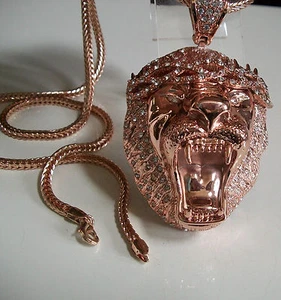 Men's Bling Rose Gold Finish Fashion Dressy Party LION Head Chain/Charm - Picture 1 of 6