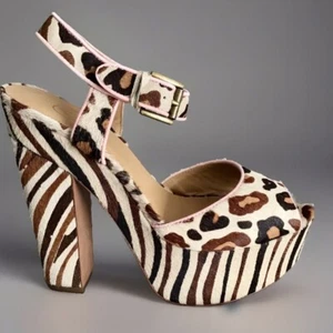 Zapatos de plataforma ASH-Correa para el tobillo-Leopardo/Cebra-Cuero de vaca/Cuero-Talla 39-US 9-NUEVOS DE COLECCIÓN - Imagen 1 de 13