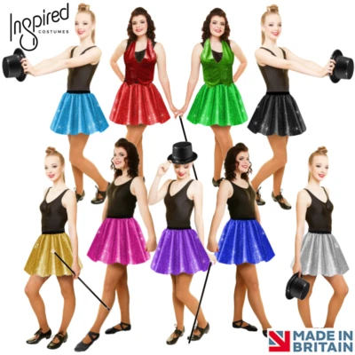 GIRLS SEQUIN Sparkle SKIRT or BACKLESS Waistcoat JAZZ TAP Dance Festival Costume - Image 1 of 4