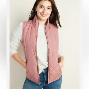 Old Navy Lightweight Diamond-Quilted Zip-Front Vest Light Pink M - Picture 1 of 6
