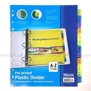A-Z Alphabetical Tabbed Dividers Colored Plastic Film Tab File Folder Inserts - Picture 1 of 2