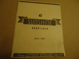 Sunshine Beer Ale Barbey's READING PA 1936 Zeitungsanzeige - Bild 1 von 1