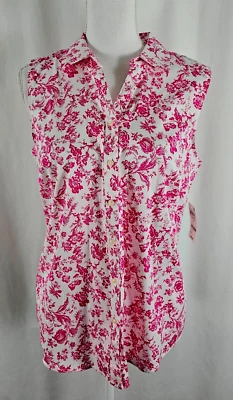 Nuevo Charter Club Mujer Top Abotonado Rosa Blanco Flores Algodón Spandex 12 Foto 1 de 4