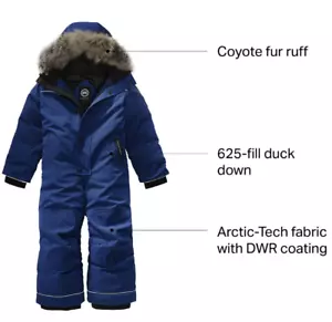 $650 Canada Goose Snowsuit Down Grizzly Suit Boys 6 - 7 XS S BLUE Authentic - Picture 1 of 7