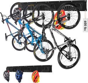 Bike Storage Rack, 6 Bike Racks and 6 Helmets Hooks, Wall Mounted Bike Storage   - Picture 1 of 8