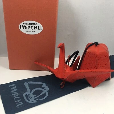 Iwachu Japanese Wind Chime Bell Cast Iron Red Peace Crane 485-501 Made in Japan - Image 1 of 4