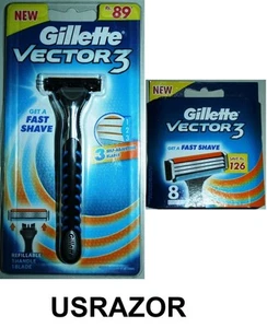 9 Gillette Vector3 Blades Cartridges Refills Shaver 8 fits Sensor Excel 3 Razor - Picture 1 of 3