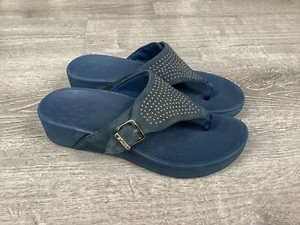 Vionic Womens Capitola size 10 Blue Orthopedic Studded Thong Sandals Suede - Picture 1 of 12