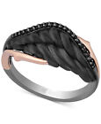 1/10CT Black Round CZ Two Tone Plated Angel wing Engagement 925 Silver Ring