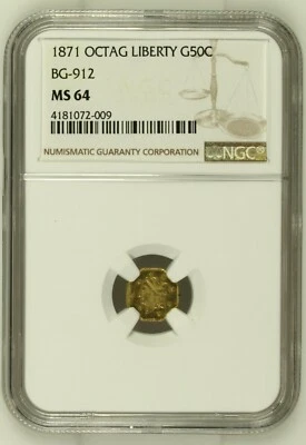 Moneda de oro 1871 OCTAG LIBERTY BG-912 G50C NGC MS64 Foto 1 de 4