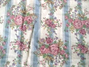 Ramos de rosa azul y crema a rayas florales pastel 42 x 58 algodón década de 1980 vintage - Imagen 1 de 4