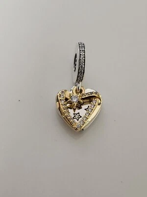 AUTÉNTICO PANDORA ESTRELLA FUGAZ CORAZONES DOBLE COLGANTE ENCANTO #762203C01 Foto 1 de 4