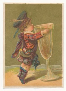 Addorable Little Scottish Boy Drinking from Giant Glass - Victorian Trade Card - Picture 1 of 2