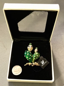 SWAROVSKI Green Enamel Rhinestone Crystal Cactus Swan Signed Pin Brooch NIB - Picture 1 of 6