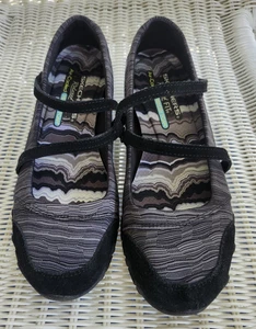 Skechers Women's NWOB Blk/gray Ripples Bikers Mary Jane Leather Fabric Shoes 8.5 - Picture 1 of 8
