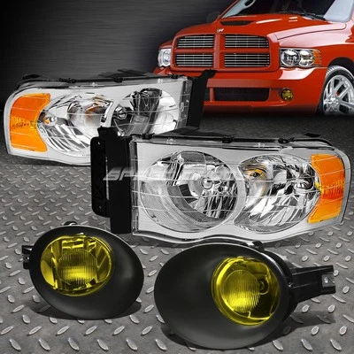 CHROME CLEAR HOUSING HEADLIGHTS+AMBER FOG/DRIVING LIGHT+SWITCH KIT FOR 02-05 RAM - Изображение 1 из 4
