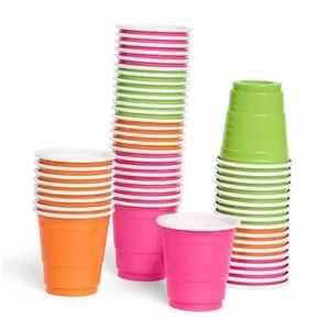Pink, Orange + Green Plastic Shot Glasses - 50 Disposable 2 oz Cups | Final - Picture 1 of 8