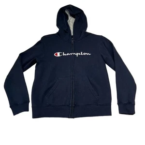 Champion Sweatshirt Unisex Kids Large Full Zip-up Hoodie Navy - Picture 1 of 9