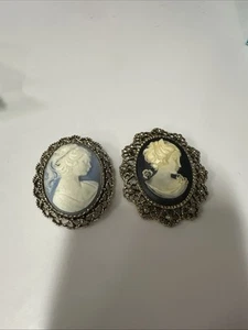 Harz Dame Kostüm Kamee goldfarbene Brosche Anstecknadel Schmuck (2) - Bild 1 von 5